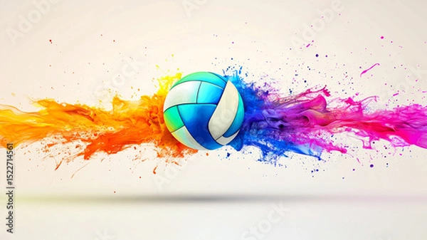 Fototapeta Volleyball with a colorful ink splash isolated on white background