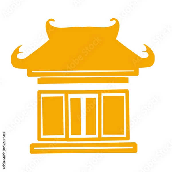 Fototapeta Golden minimalist icon of Southeast Asian temple architecture on black background