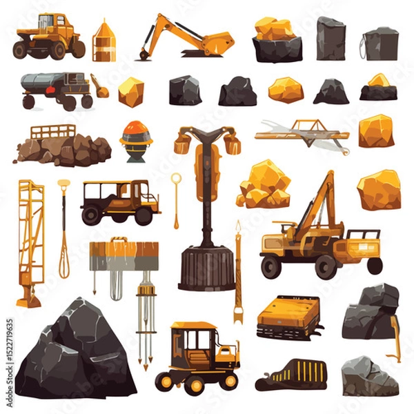 Fototapeta Professional Mining Tools and Elements Stock Vector Illustration for Industrial Use
