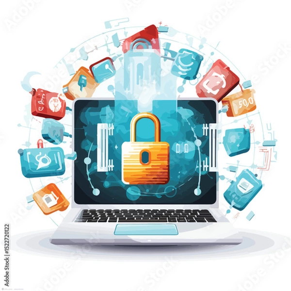 Fototapeta Professional Online Secure Shopping and Transactions Vector Illustration for E-commerce Websites and Digital Security Concepts