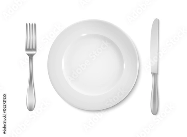 Fototapeta Empty white plate with knife and fork