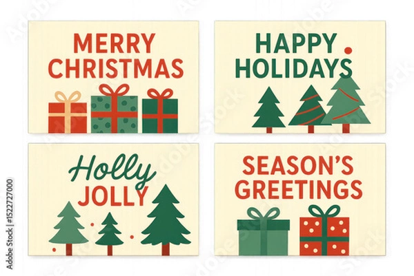 Fototapeta Christmas cards with presents and ornaments isolated on transparent background.