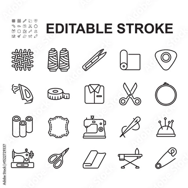 Fototapeta Simple Sewing Related Vector Line Icons Collection. Contains Icons such as Sewing Machine, Scissors, Needle and more.