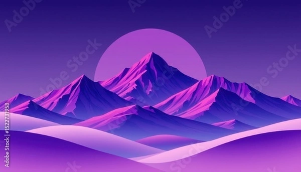 Fototapeta vivid purple mountain range in a minimalist style, with a deep purple and blue color scheme, crisp lines, subtle shadows, contemporary design, high resolution