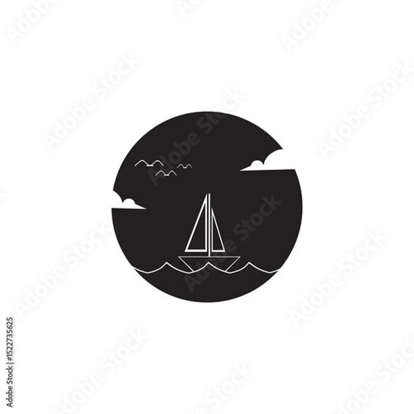 Obraz night sailing scene with moon and clouds