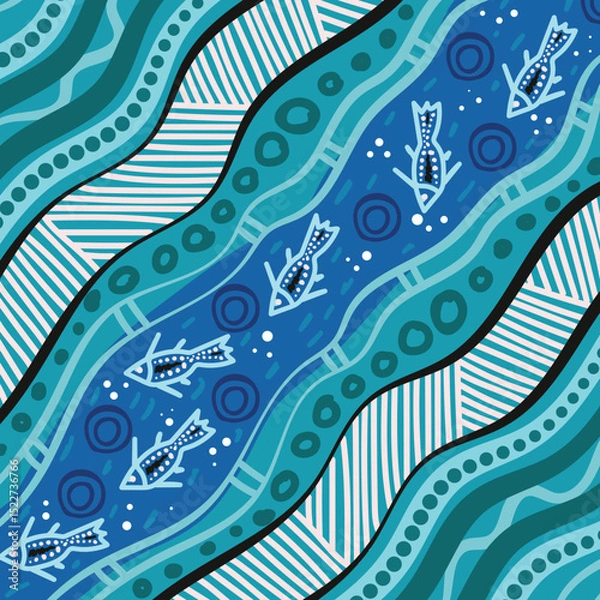 Obraz Aboriginal Vector Art Depicting Waterways and Aquatic Life