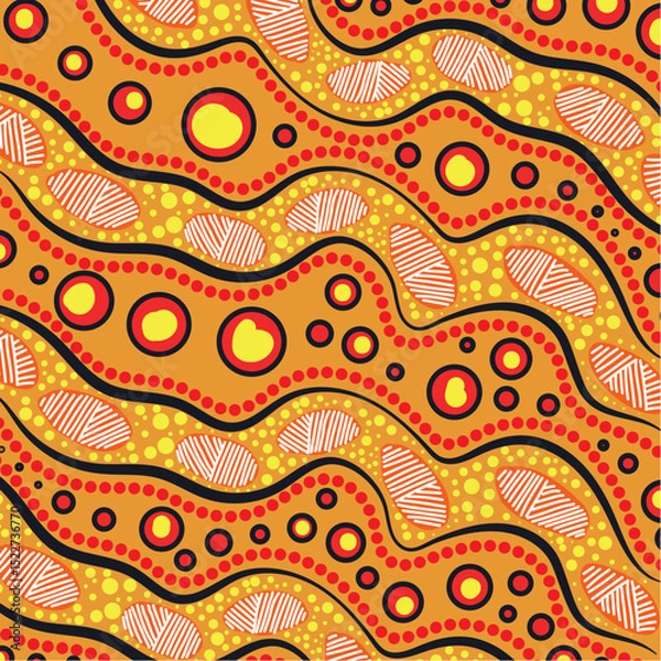Obraz Aboriginal Background Representing the Sun, Land, and Sacred Patterns