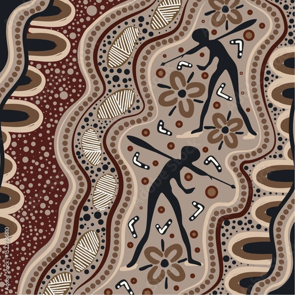 Obraz Traditional Aboriginal Vector Art Depicting Cultural Symbols and Figures