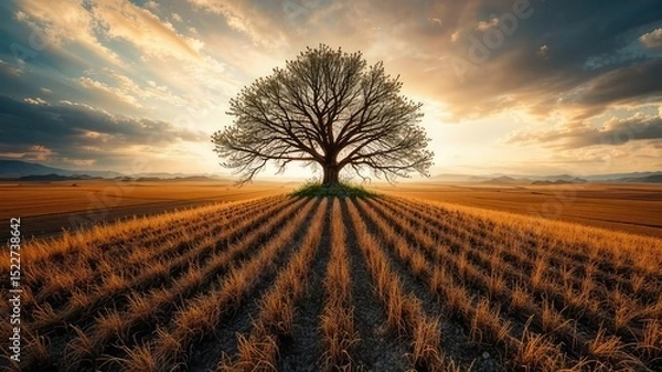 Fototapeta Solitary Tree on a Dusty Field