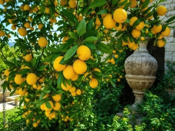 Fototapeta Sunny Lemons on Ancient Stone Structure