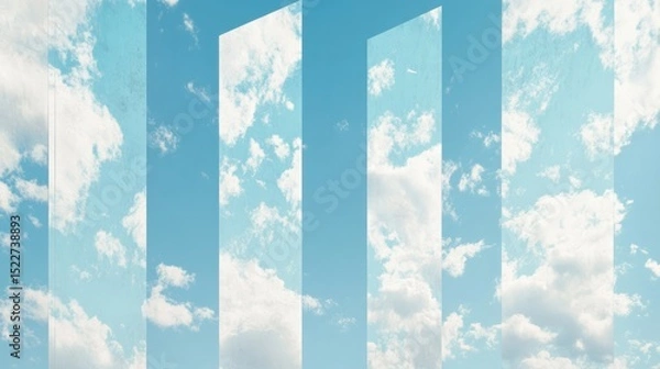 Obraz Modern apartment towers with reflective windows mirroring the blue sky and scattered clouds