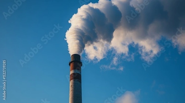 Obraz Urban industrial landscape in Duisburg with a towering smokestack, showing resilience and history under a blue sky
