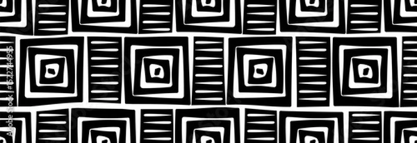 Fototapeta White geometric square on black background. Seamless pattern.