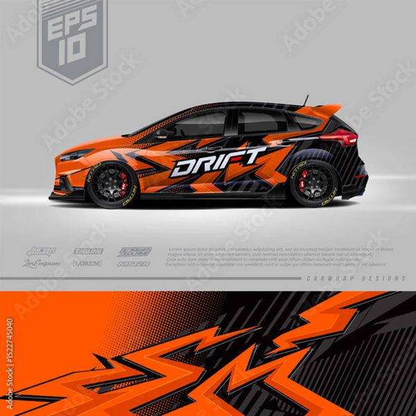 Fototapeta Racing car wrap design vector. Graphic abstract stripe racing background kit designs for wrap vehicle, race car, rally, adventure and livery. Full vector eps 10	
