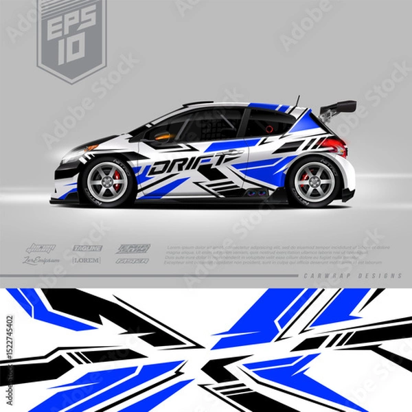 Fototapeta Racing car wrap design vector. Graphic abstract stripe racing background kit designs for wrap vehicle, race car, rally, adventure and livery. Full vector eps 10	
