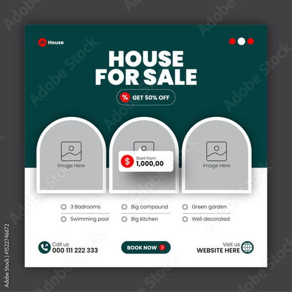 Obraz Real estate social media post banner design template or web banner design template