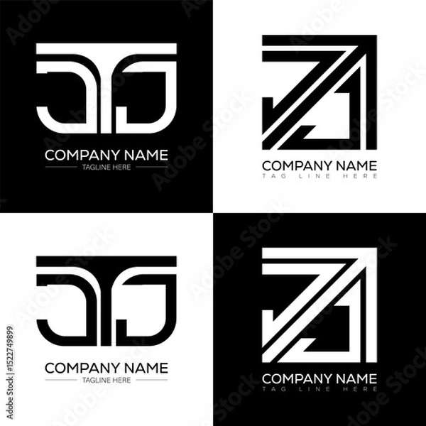 Fototapeta JTJ minimalist and classic logo set design. JTJ flat and simple style with black and white color variation letter logo set in one artboard.