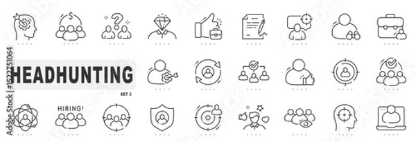 Fototapeta Set of headhunting related line icons. Hiring, recruitment, person etc. Editable stroke. Set 3