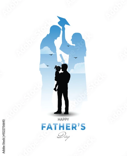 Fototapeta Silhouette of a father and daughter from childhood to graduation