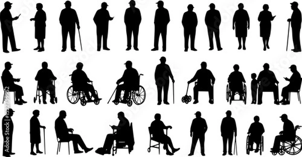 Fototapeta elderly silhouettes, vector set of elderly silhouettes
