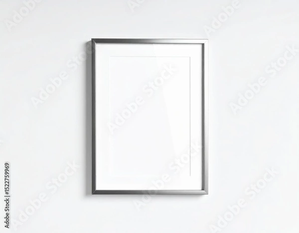 Fototapeta Minimalist silver frame with white matte on textured white wall portrait orientation