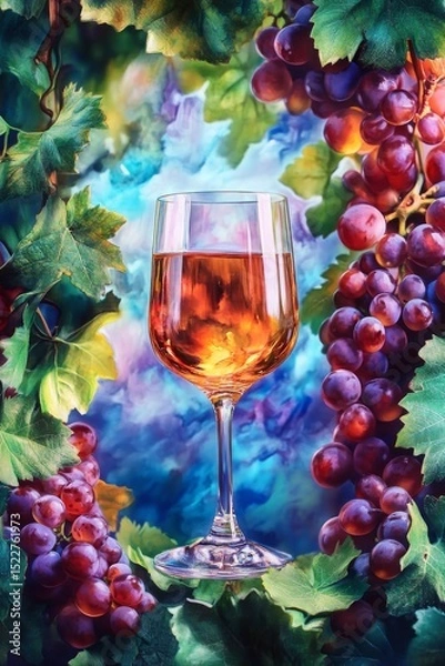 Fototapeta glass of wine on a wooden barrel. selective focus. Generative AI,