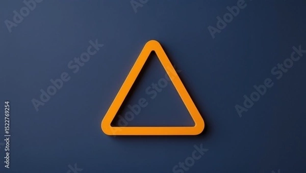 Obraz Floating orange triangular outline casting subtle shadow on dark blue matte surface, graphic design
