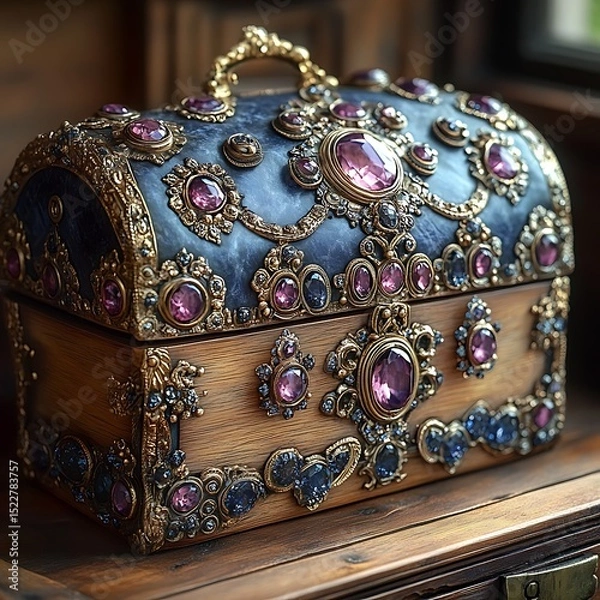 Fototapeta Elegant chest with sparkling sapphire gems High Resolution Picture