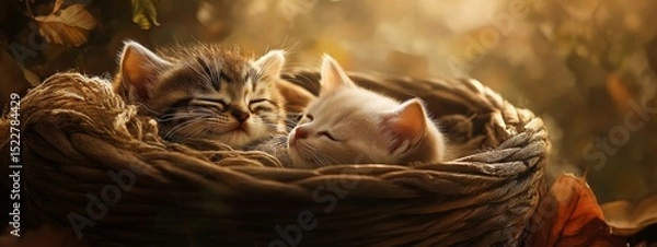 Fototapeta little kitten sitting in a wicker basket, Generative AI,