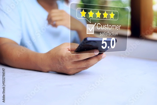 Fototapeta customer satisfaction concept with user give evaluate result for 5 star rating to business service experience online questionnaire survey