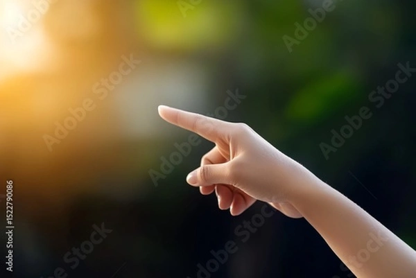 Obraz Human Hand Pointing in Air with Warm Blurred Background and Natural Light
