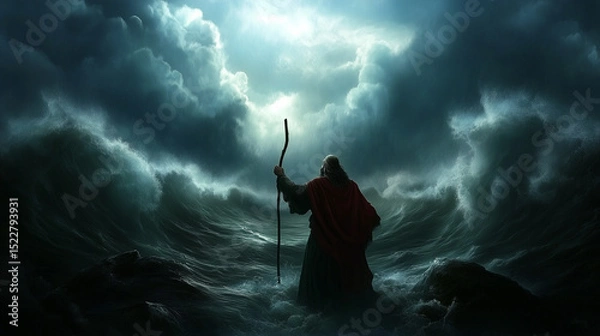 Obraz Moses Parting the Dramatic Sea Under a Stormy Sky