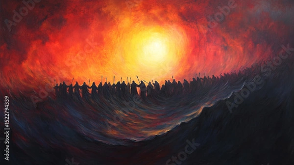 Obraz Abstract Depiction of a Biblical Scene with Vibrant Fiery Colors
