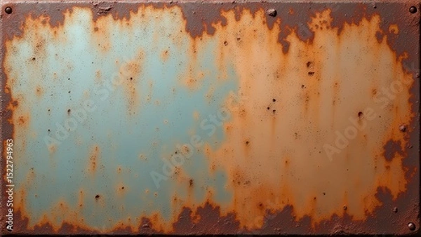 Fototapeta Rusty metal surface with peeling paint, vintage industrial background for creative projects.