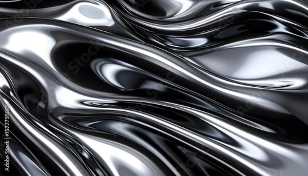 Fototapeta Liquid chrome surface with distorted reflections