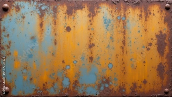 Fototapeta Rusty metal surface with peeling paint, vintage industrial background for creative projects.