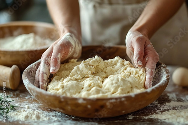 Obraz Dough. Baker's hands kneading dough 