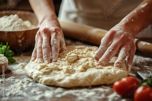 Obraz Dough. Baker's hands kneading dough 