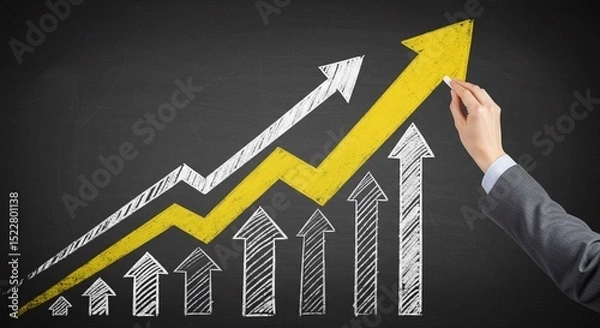 Fototapeta 3D business graph with a red arrow illustrating financial market growth and success
