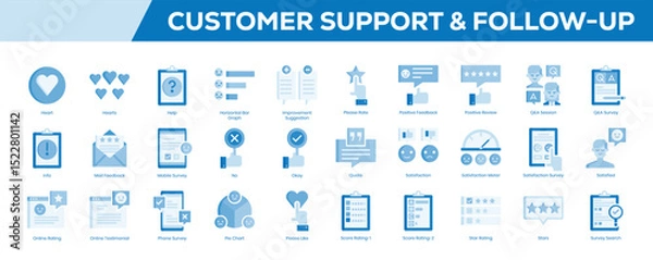 Fototapeta Customer Support & Follow-Up Icon Set – Flat Blue Tone Symbols