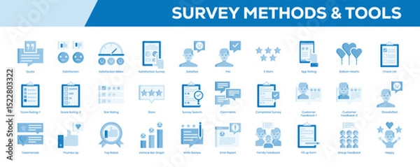 Fototapeta Survey Methods & Tools Icon Set – Flat Blue Tone Symbols