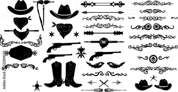 Obraz A large collection of old western design elements, embellishment, borders and divider lines.
