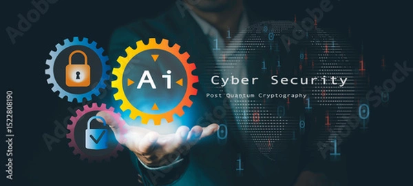 Obraz Cybersecurity with Agentic AI technology concept. Post Quantum Cryptography, data protection and secure login, futuristic interface for online safety, encryption, scam alert, artificial intelligence