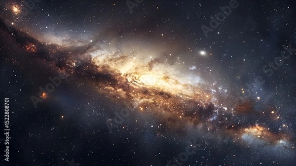 Fototapeta A galactic core with dark matter influencing the distribution and movement of interstellar dust.