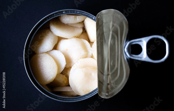 Obraz Open Tin or Can Of Chinese Water Chestnuts Cooking Ingredients