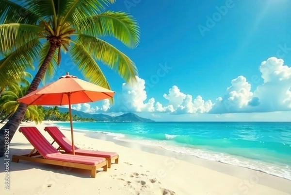 Obraz Vibrant summer beach scene, retro pin-up style , waves, ocean