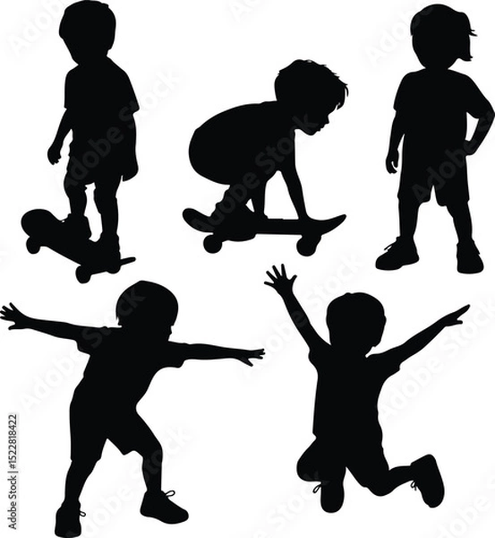 Obraz Silhouette of Children Enjoying Skateboarding and Playful Activities