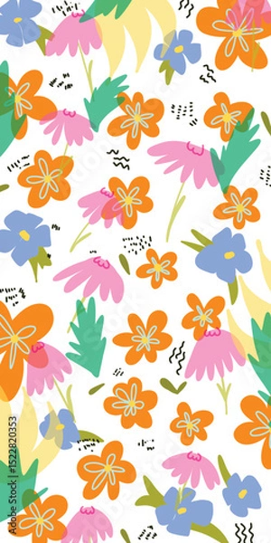 Fototapeta Vector seamless background with flowers and leaves