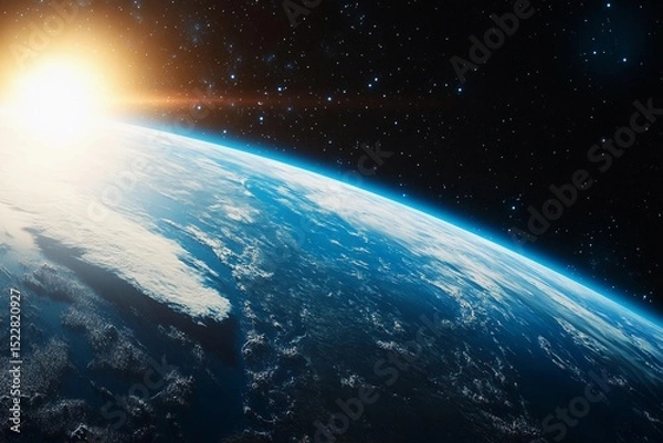 Fototapeta View of Earth from space captured during low-light conditions showcasing urban lights and natural atmosphere