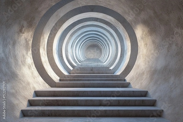 Fototapeta Steps lead into an endless circular tunnel creating a mysterious atmosphere with a sense of depth and intrigue